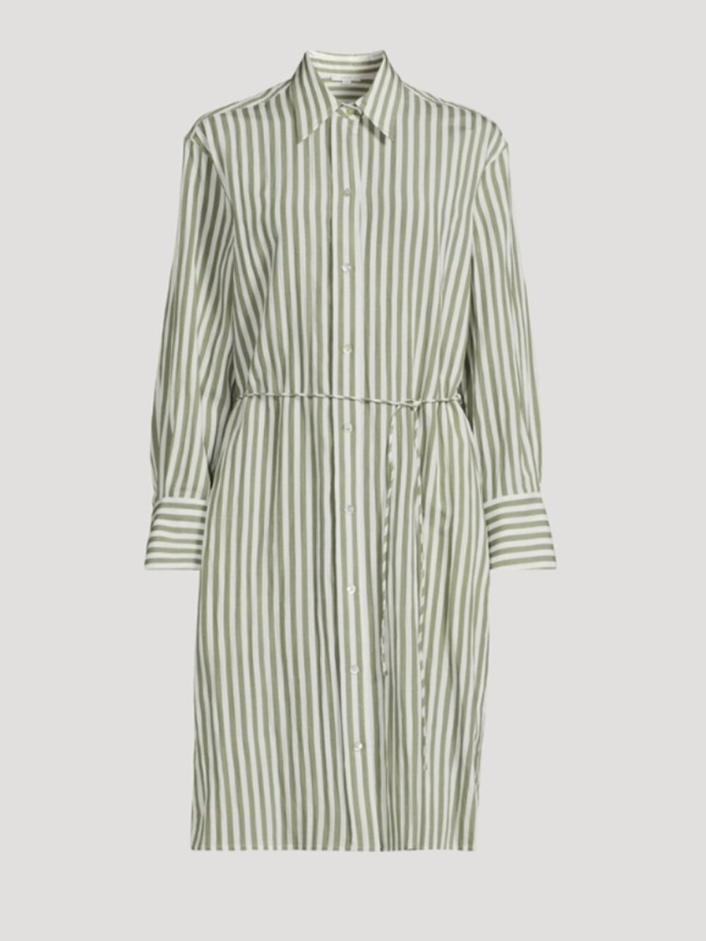 Vince Striped Shirt Dress | Sage Green & White | Size M | New Without Tags
